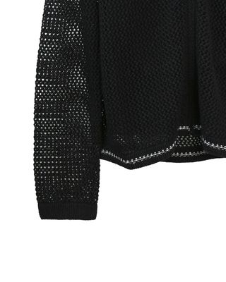 ZIPPED FRONT KNITTED TOP - BLACK/ CREAM