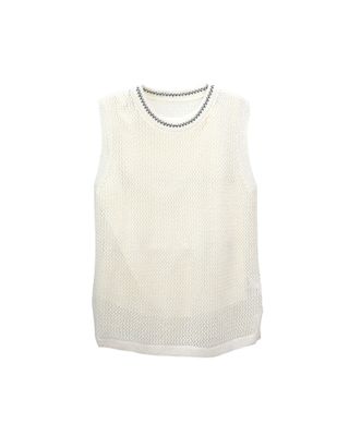 LINEN BLEND KNITTED VEST - CREAM/ BLACK