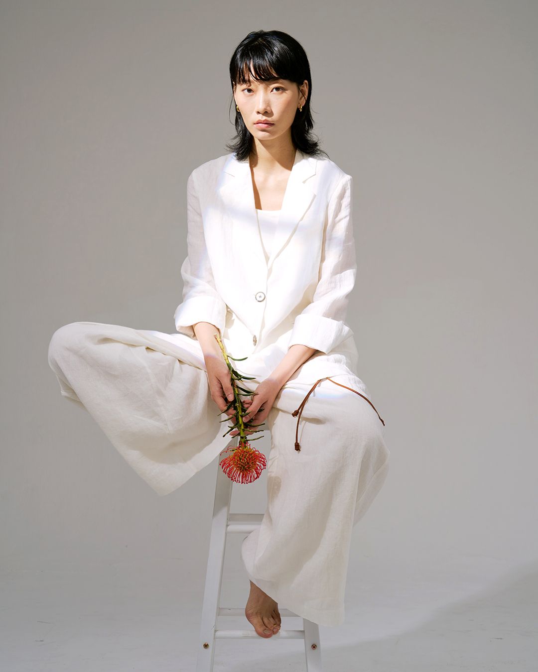WIDE LEG LINEN PANTS - EGGSHELL