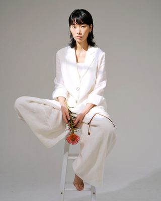 WIDE LEG LINEN PANTS - EGGSHELL