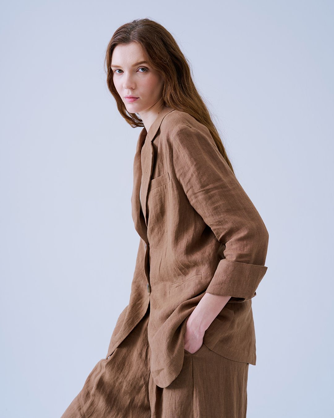 WIDE LEG LINEN PANTS - CHESTNUT