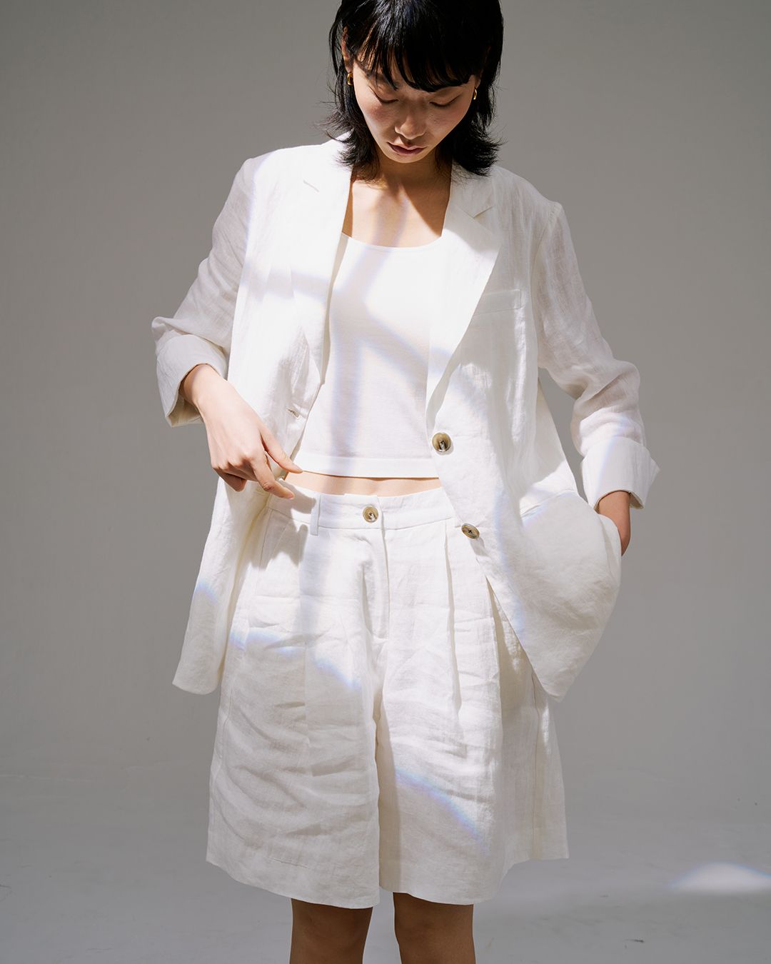 LINEN BERMUDA - EGGSHELL