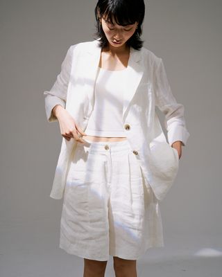 LINEN BERMUDA - EGGSHELL