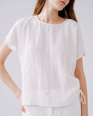 DRAWSTRING LINEN BLOUSE - EGGSHELL