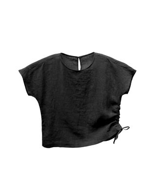 DRAWSTRING LINEN BLOUSE - BLACK