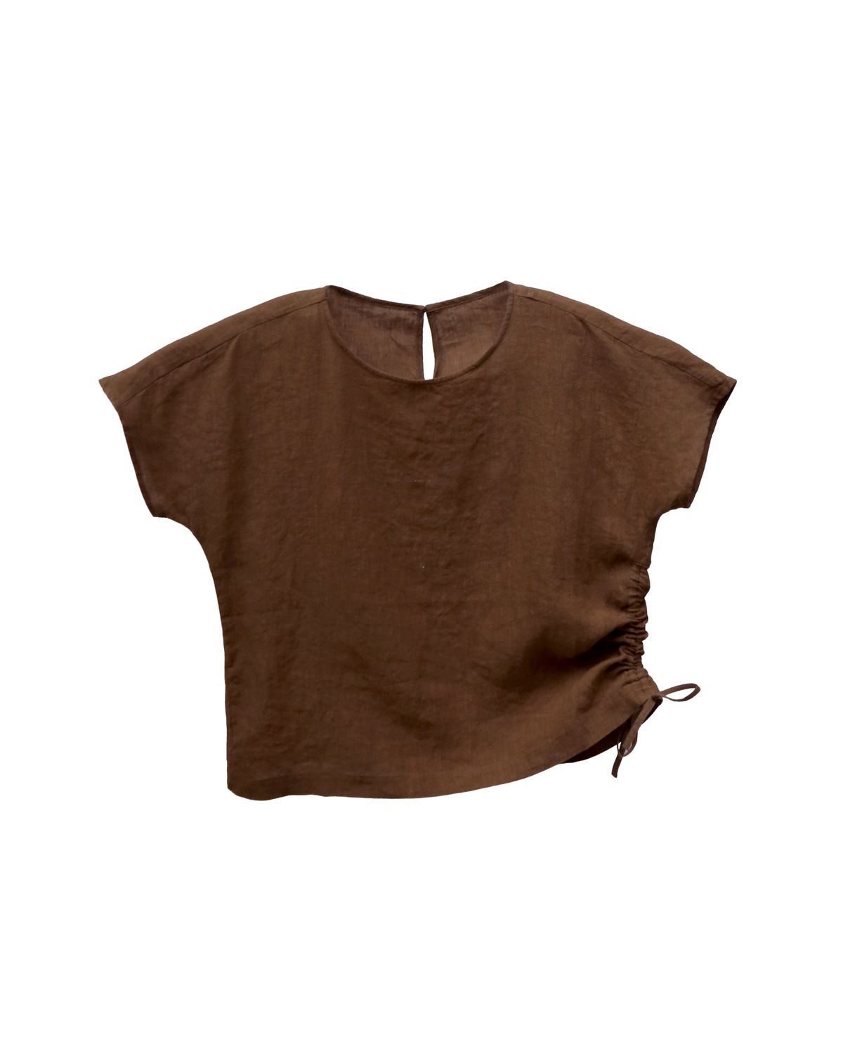 DRAWSTRING LINEN BLOUSE - CHESTNUT