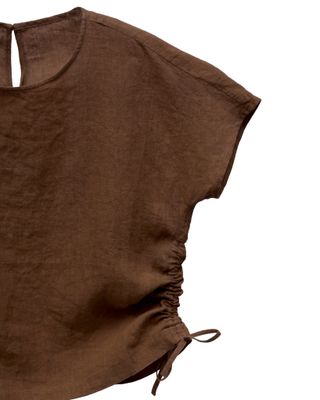 DRAWSTRING LINEN BLOUSE - CHESTNUT