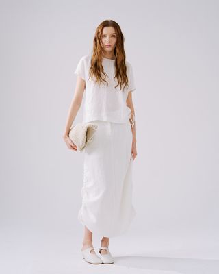 DRAWSTRING LONG SKIRT - EGGSHELL