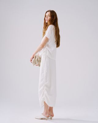 DRAWSTRING LONG SKIRT - EGGSHELL