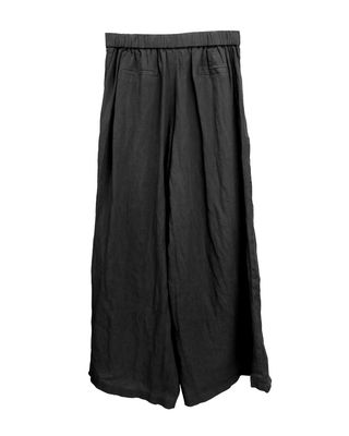 LINEN WIDE LEG PANTS - BLACK