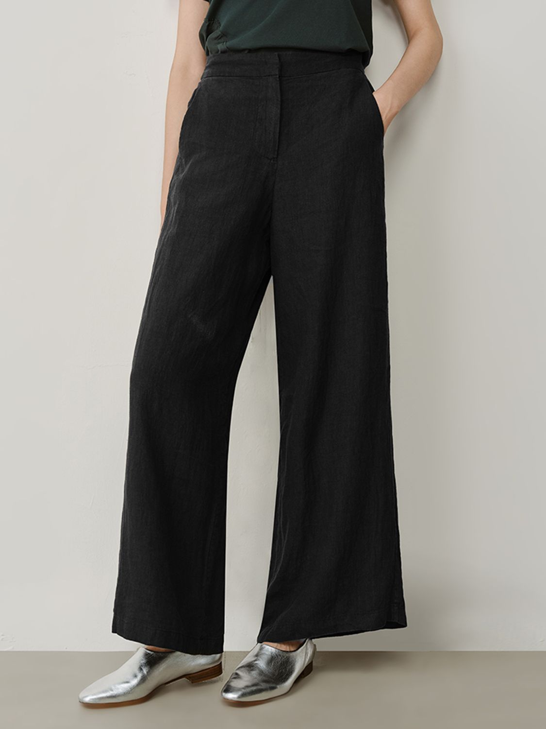 LINEN WIDE LEG PANTS - BLACK