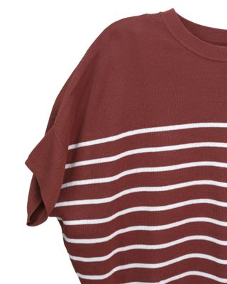 STRIPED BOXY TOP - RED BEAN/EGGSHELL
