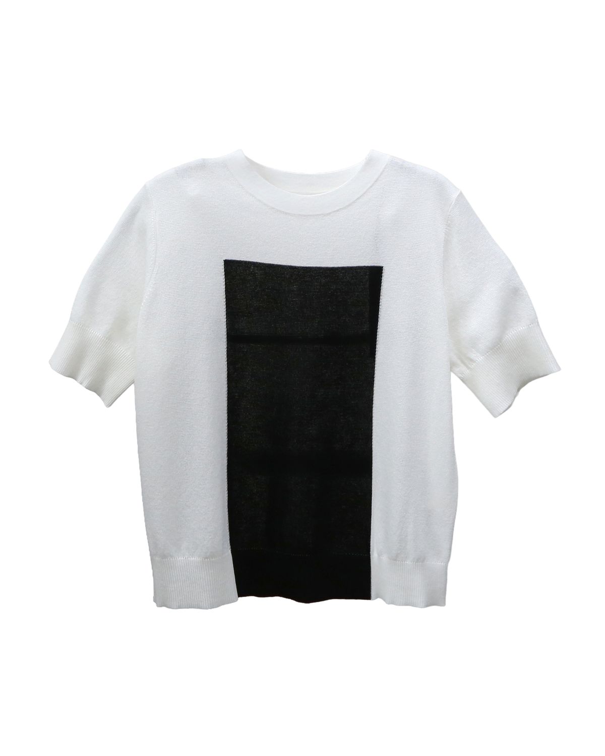 COLOUR BLOCKING SHORT SLEEVES TOP - EGGSHELL/BLACK