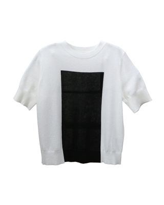 COLOUR BLOCKING SHORT SLEEVES TOP - EGGSHELL/BLACK