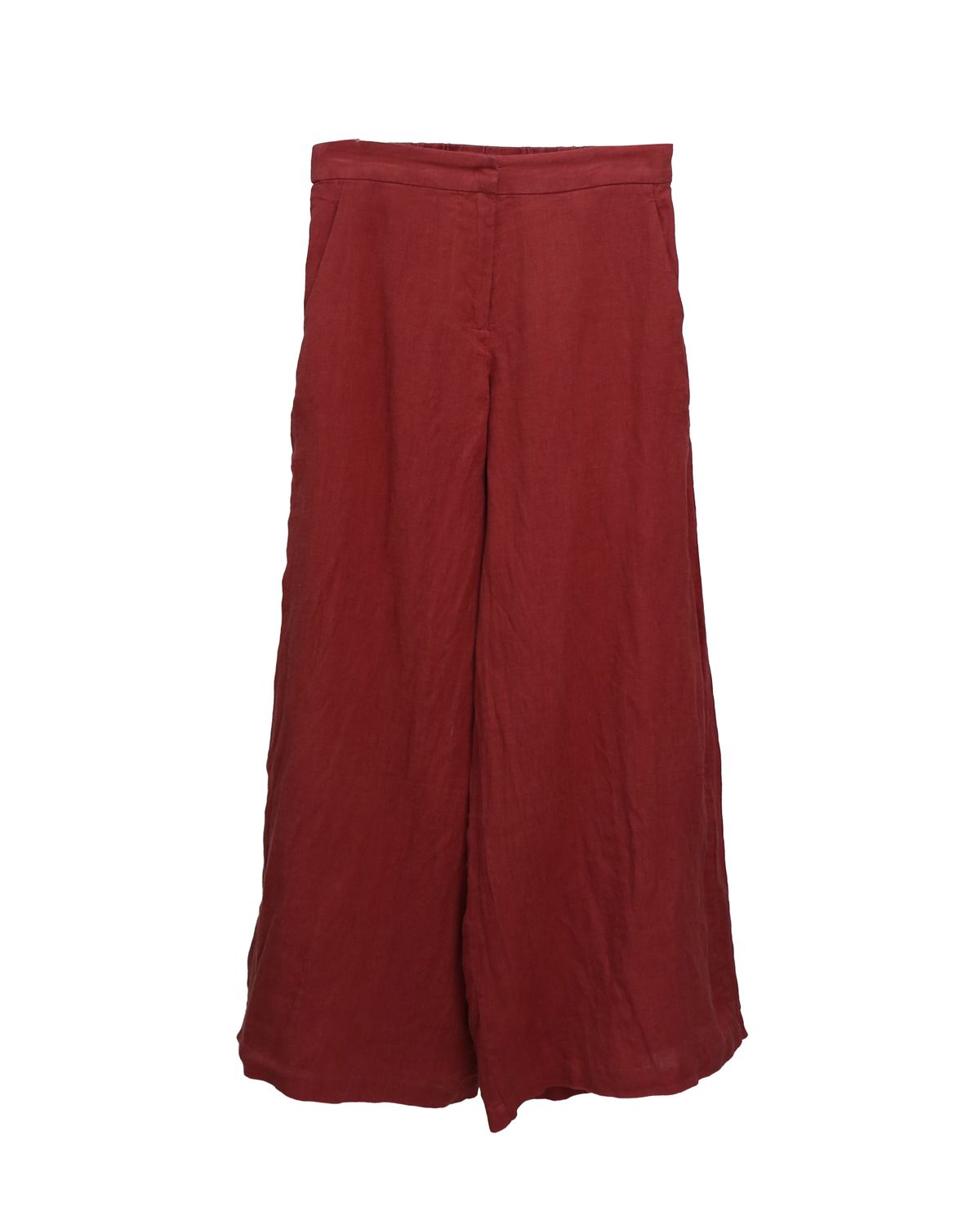 LINEN WIDE LEG PANTS - RED BEAN