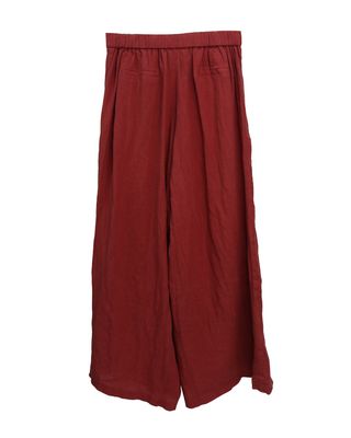 LINEN WIDE LEG PANTS - RED BEAN