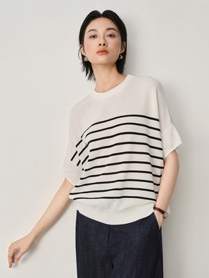 STRIPED BOXY TOP - EGGSHELL/BLACK