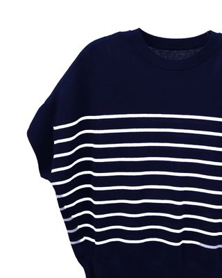 STRIPED BOXY TOP - NAVY/EGGSHELL