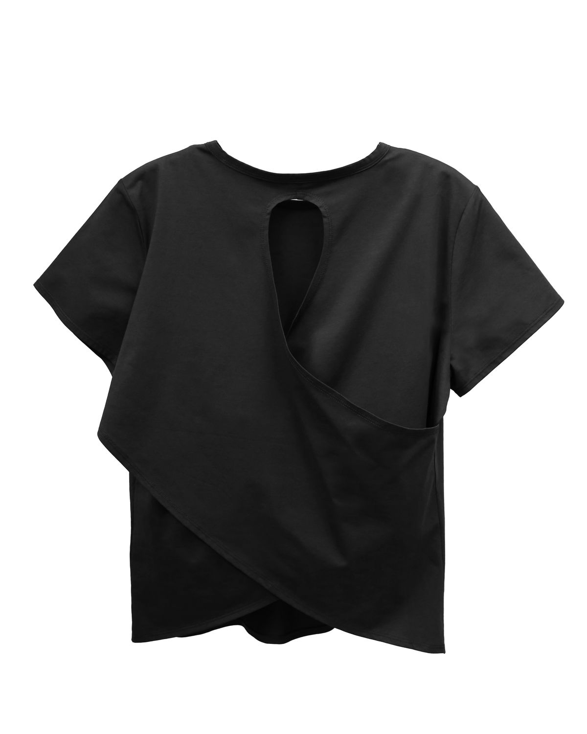 ROUND NECK BACK-CROSS T-SHIRT - BLACK