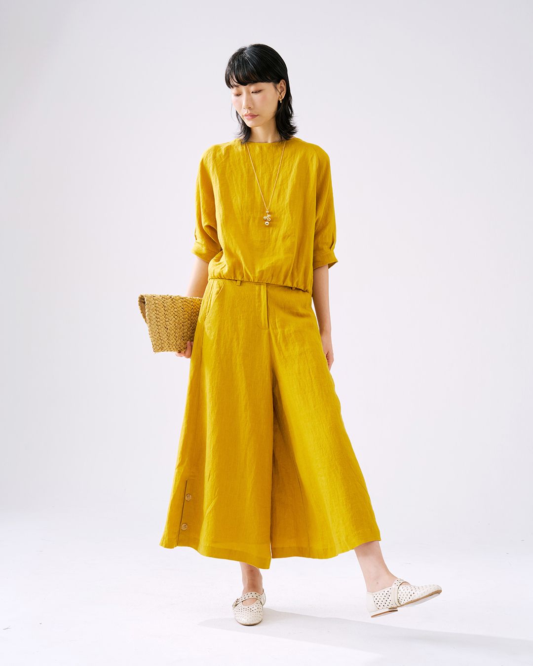 BUTTON DETAILED CULOTTES - MUSTARD