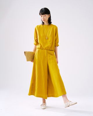 BUTTON DETAILED CULOTTES - MUSTARD