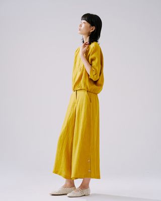 BUTTON DETAILED CULOTTES - MUSTARD
