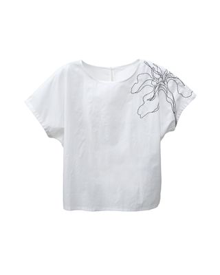 FLORAL EMBROIDERED BOXY TOP - EGGSEHLL / BLACK