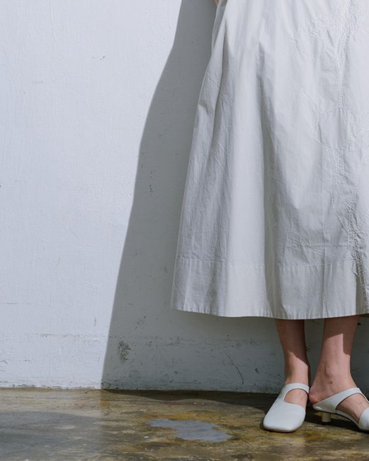 EMBROIDERED A-LINE DRESS - POLLEN/EGGSHELL