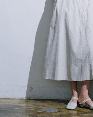 EMBROIDERED A-LINE DRESS - POLLEN/EGGSHELL