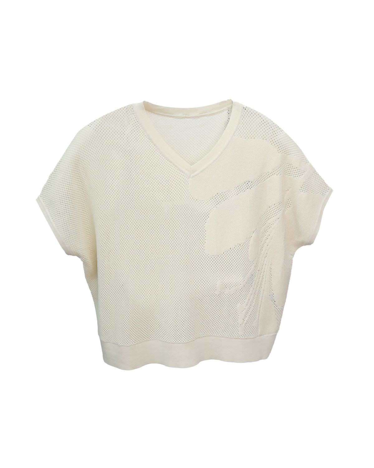 FLORAL PATTERN BOXY KNITTED TOP - ALMOND