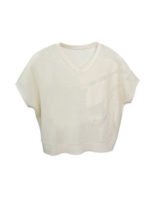 FLORAL PATTERN BOXY KNITTED TOP - ALMOND