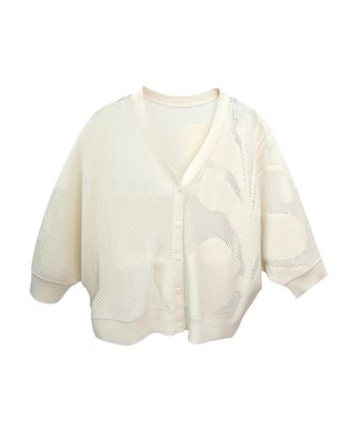 FLORAL PATTERN KNITTED CARDIGAN - ALMOND