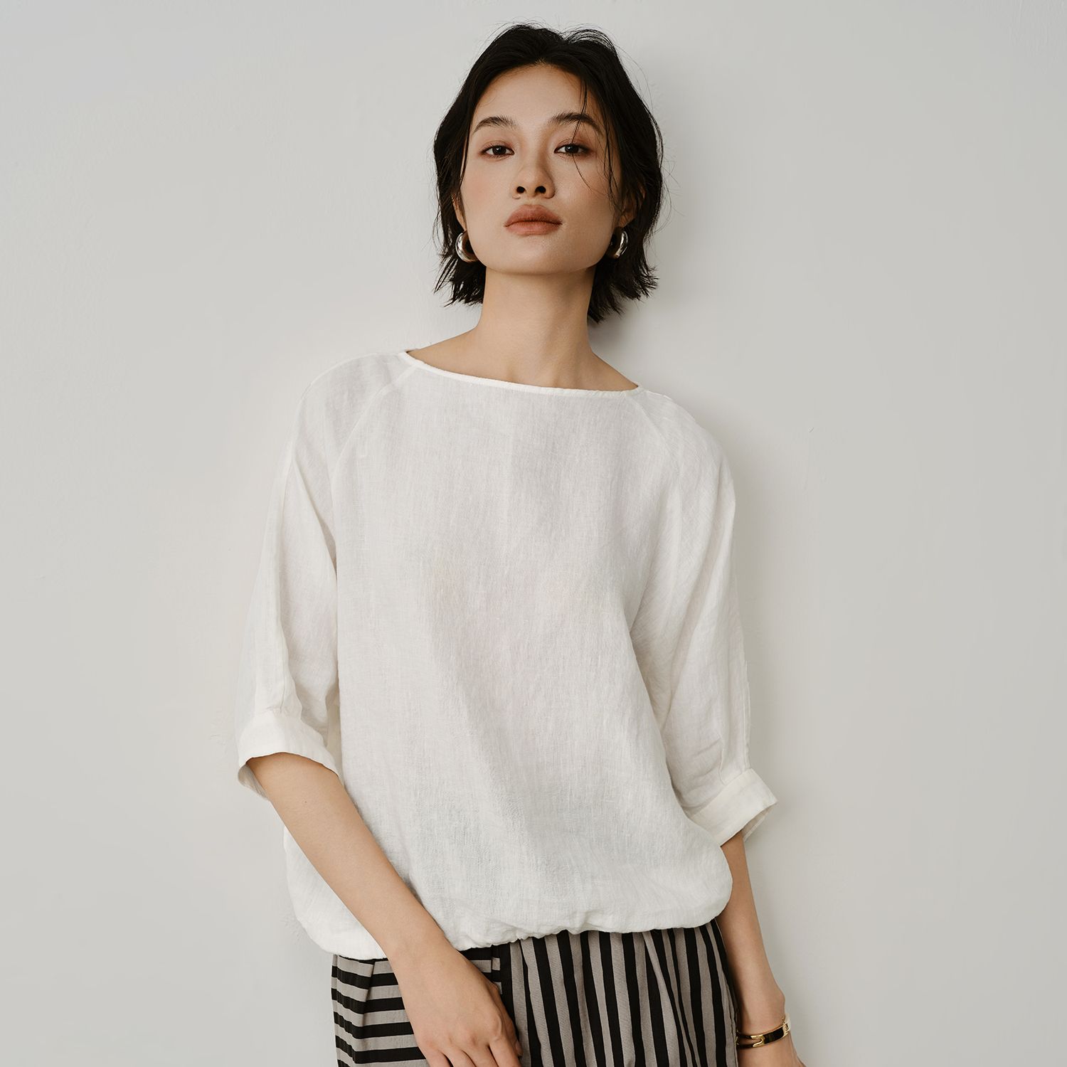 BUBBLE HEM TOP - EGGSHELL