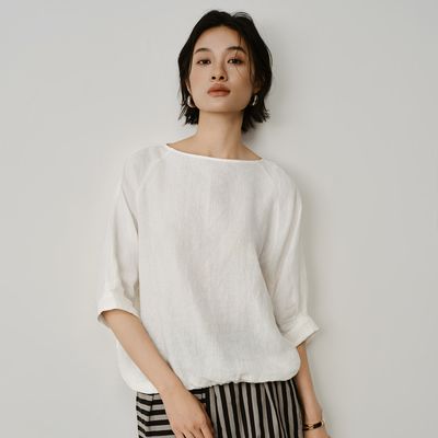 BUBBLE HEM TOP - EGGSHELL