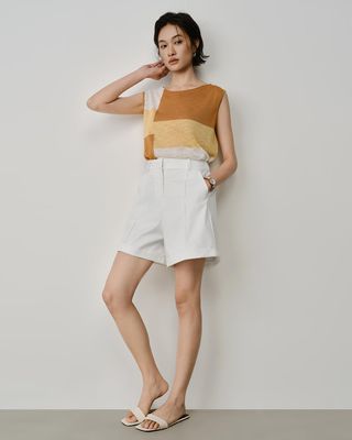 DARTED BERMUDA SHORTS - EGGSHELL