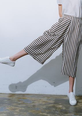 STRIPED CULOTTES - CACAO/EGGSHELL