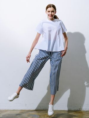 STRIPED STRAIGHT LEG PANTS - NAVY/EGGSHELL