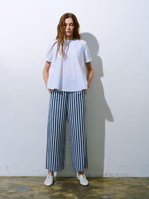 STRIPED STRAIGHT LEG PANTS - NAVY/EGGSHELL