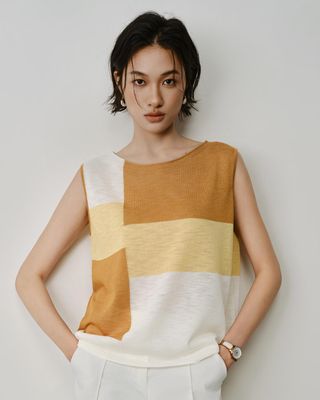 COLOUR BLOCKING VEST - MUSTARD /JOJOBA/ CREAM