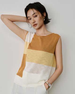 COLOUR BLOCKING VEST - MUSTARD /JOJOBA/ CREAM