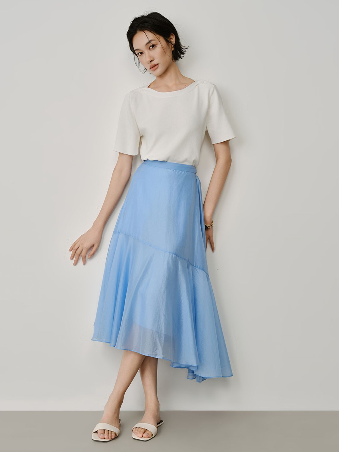 ASYMMETRIC HEM SKIRT - SKY