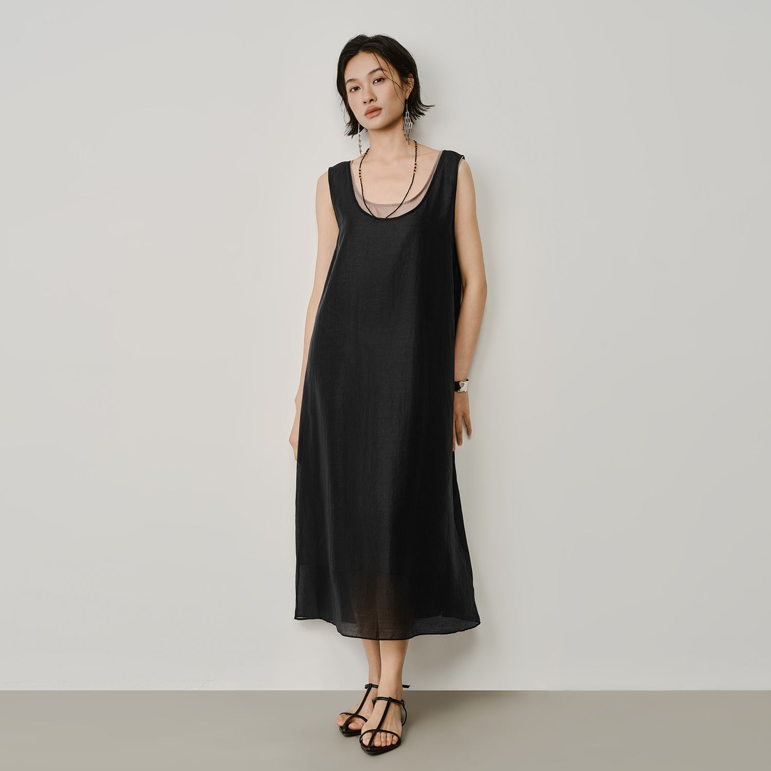 LAYERED DRESS - BLACK/ BEIGE