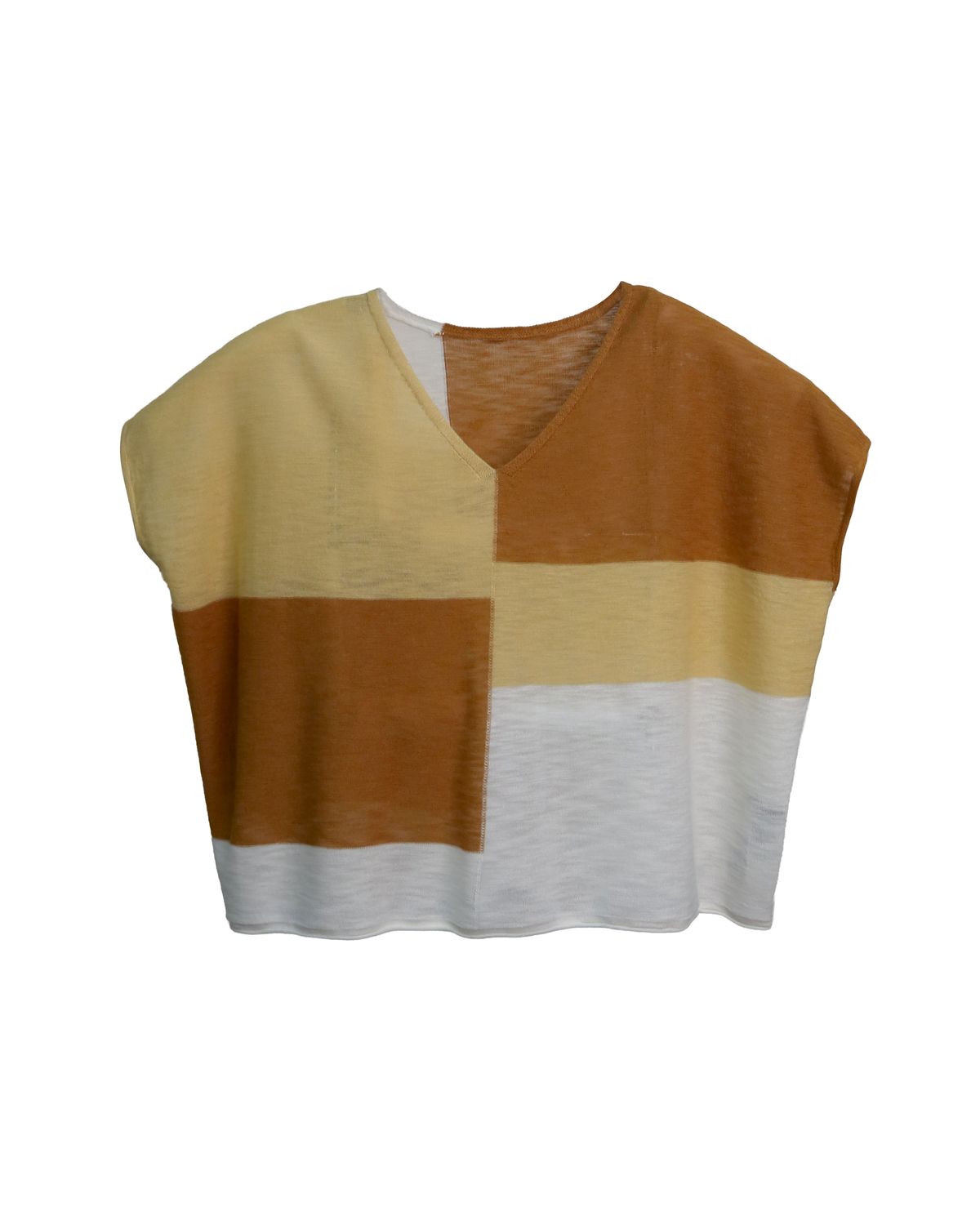 COLOUR BLOCKING BOXY TOP - MUSTARD /JOJOBA/ CREAM