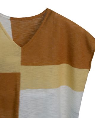 COLOUR BLOCKING BOXY TOP - MUSTARD /JOJOBA/ CREAM