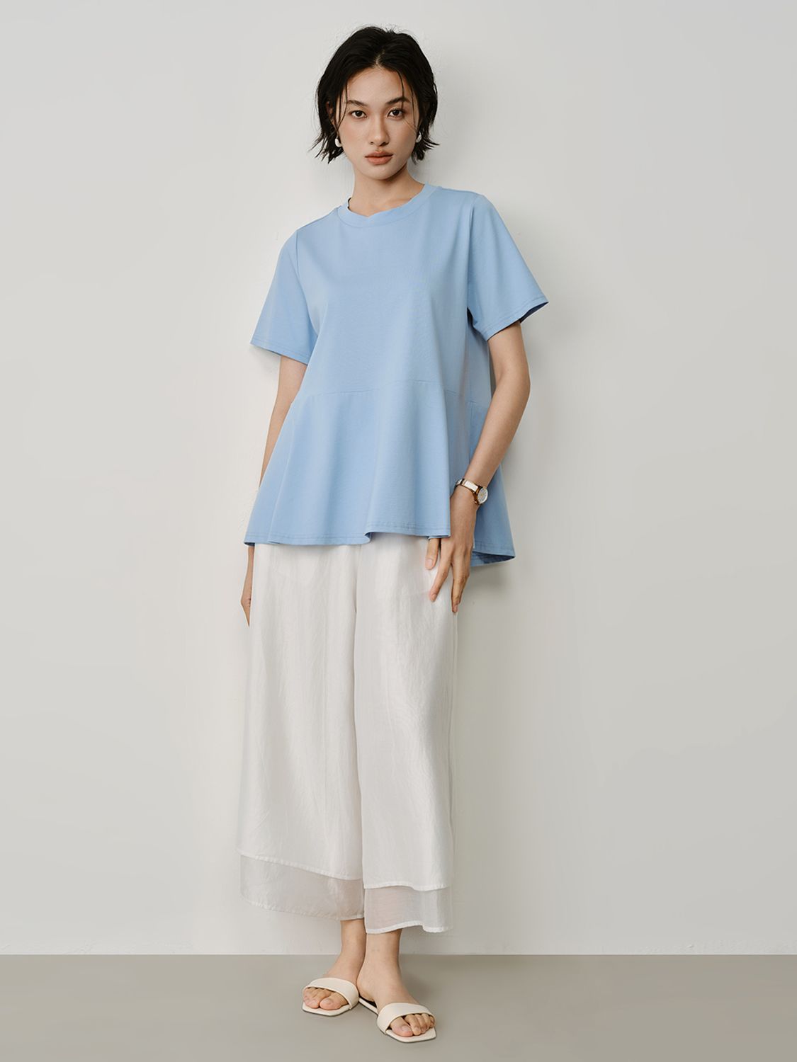 FLARE HEM T-SHIRT - SKY
