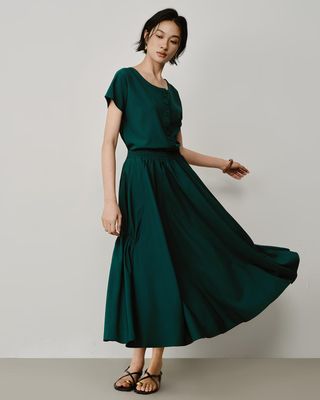 GATHERED DETAILED SKIRT - DARK GREEN