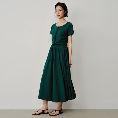GATHERED DETAILED SKIRT - DARK GREEN