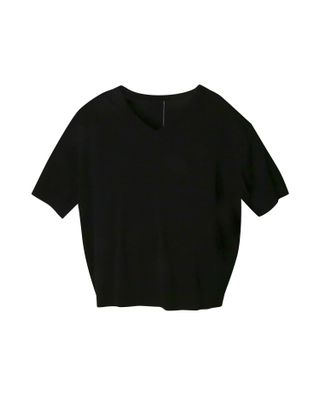 RIBBED HEM BACK SLIT TOP - BLACK / EGGSHELL