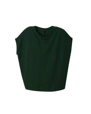 CURVED HEM TOP - EMERALD / EGGSHELL