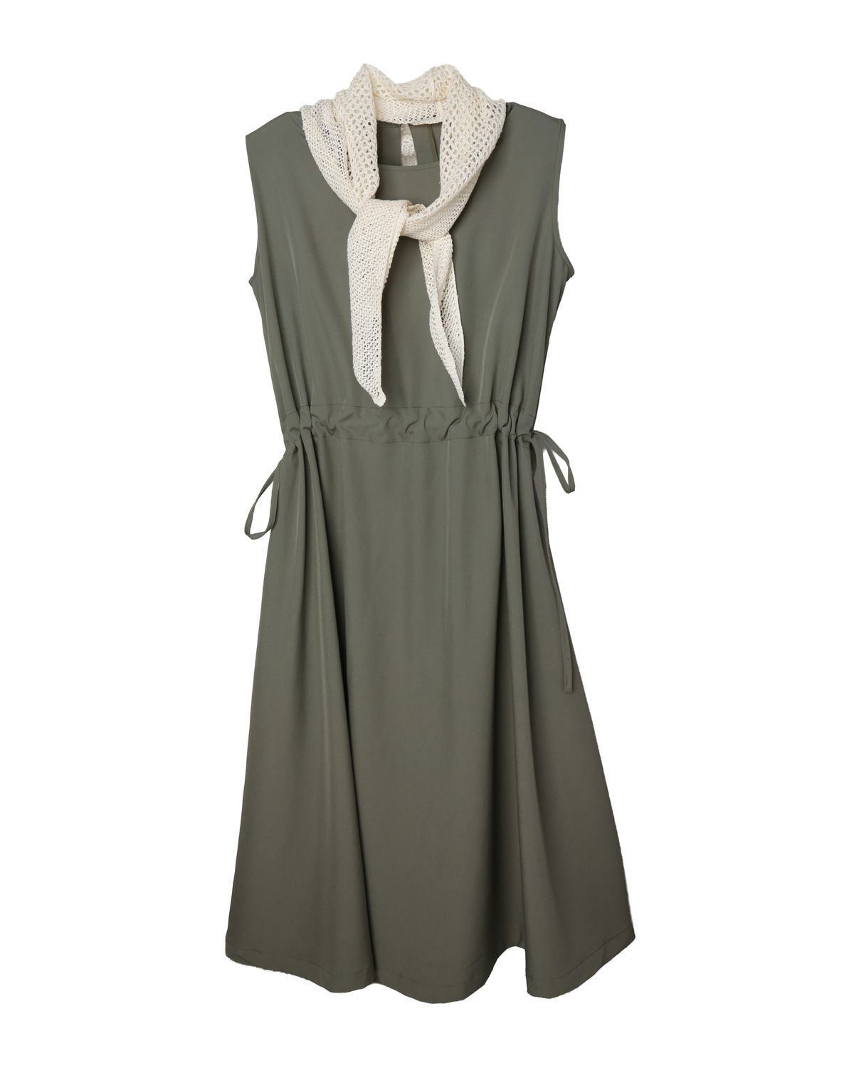 CROCHET SCARF SLEEVELESS DRESS - REED/CREAM